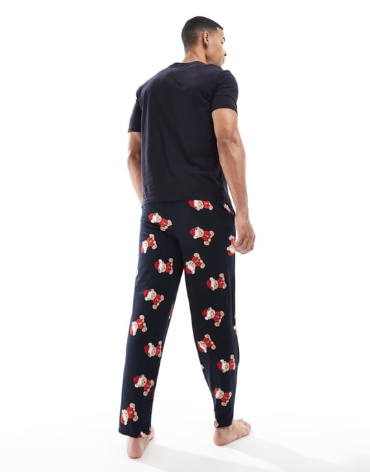 Chelsea Peers Exclusive His & Hers Christmas teddy print pyjama set in navy - Image 4