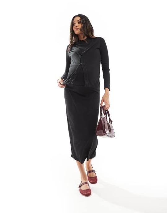 Mamalicious Maternity mix & match soft jersey cardigan co-ord in black - Image 4