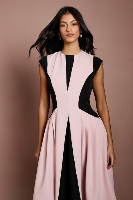 Petite Crepe colour Block Midi Dress - Image 2