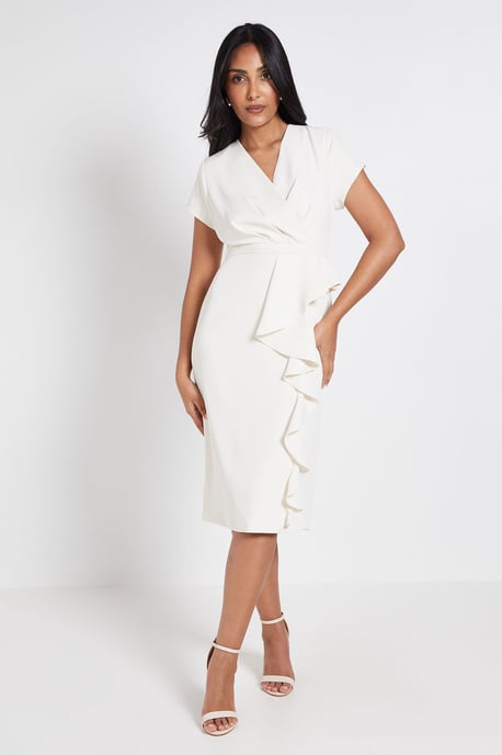 Petite Tailored Crepe Ruffle Pencil Dress - Image 1