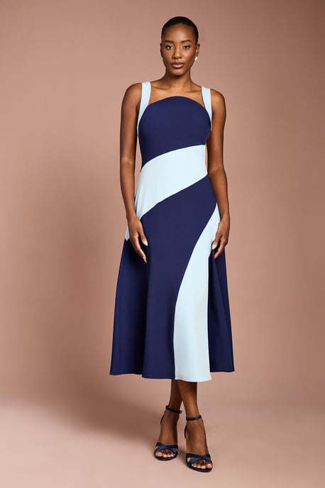 Colour Block Crepe Midi Dress - Image 1