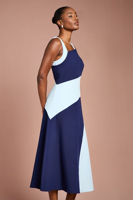 Colour Block Crepe Midi Dress - Image 2