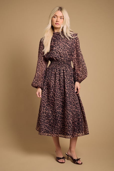 Floral Organza Shirred Waist Midi Dress - Image 1