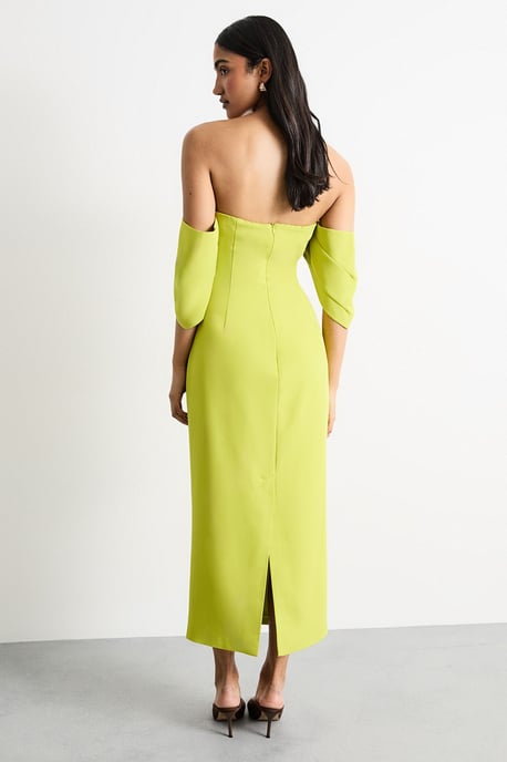 Stretch Crepe Bardot Column Midi Dress - Image 3
