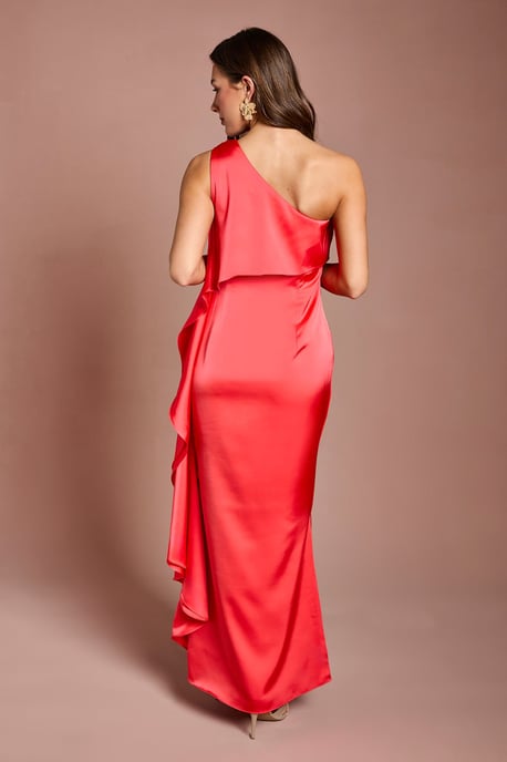 Waterfall One Shoulder Satin Maxi Dress - Image 3