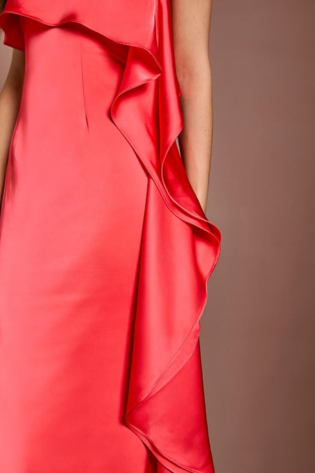 Waterfall One Shoulder Satin Maxi Dress - Image 4