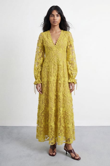 Embroidered Organza Open Back Detail Maxi Dress - Image 1