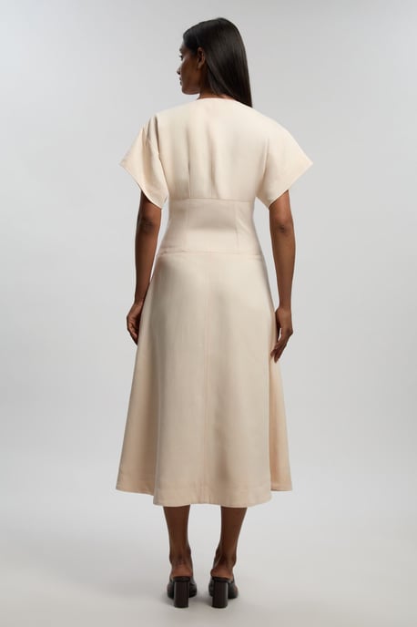 Tencel Blend Tailored V Neck Zip Detail Maxi Dress - Image 4