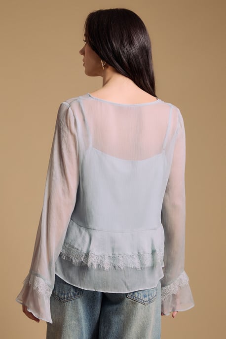 Fluted sleeve lace trim blouse - Image 3