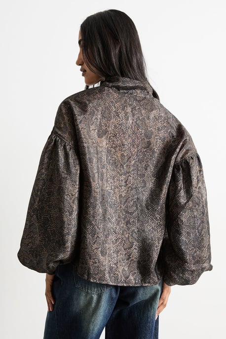 Printed Pussybow Tie Neck Blouson Sleeve Blouse - Image 3