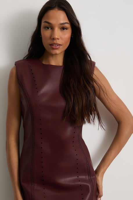 Faux Leather Whipstitch Detail Shift Mini Dress - Image 2