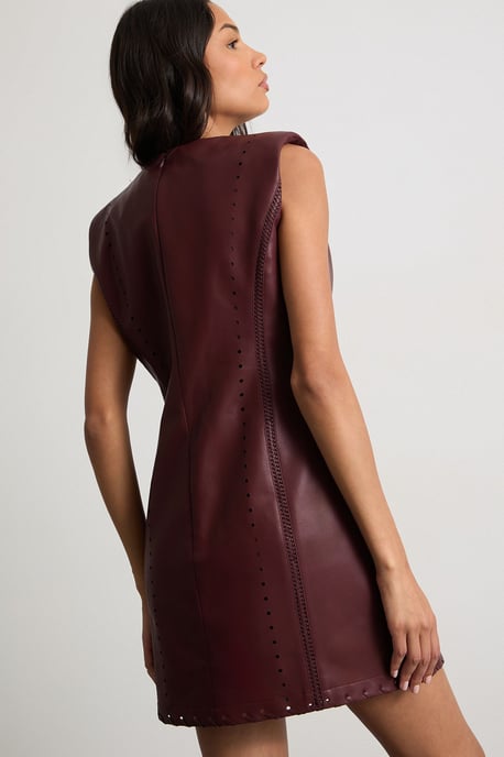 Faux Leather Whipstitch Detail Shift Mini Dress - Image 3