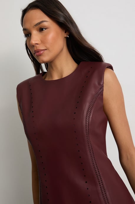 Faux Leather Whipstitch Detail Shift Mini Dress - Image 4