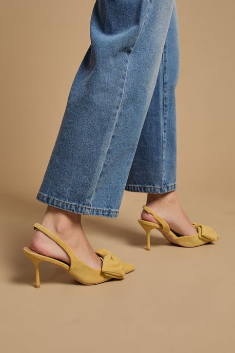Rose Faux Suede Bow Detail High Stillo Heeled Slingback Court Shoes - Image 2