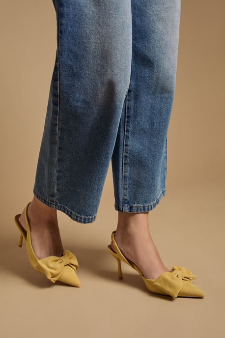 Rose Faux Suede Bow Detail High Stillo Heeled Slingback Court Shoes - Image 3