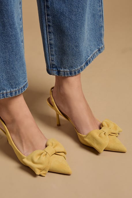 Rose Faux Suede Bow Detail High Stillo Heeled Slingback Court Shoes - Image 4