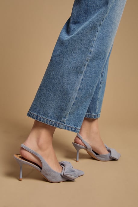 Rose Faux Suede Bow Detail High Stillo Heeled Slingback Court Shoes - Image 2