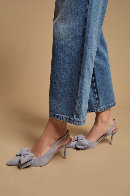 Rose Faux Suede Bow Detail High Stillo Heeled Slingback Court Shoes - Image 3