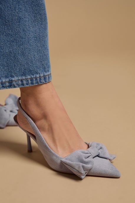 Rose Faux Suede Bow Detail High Stillo Heeled Slingback Court Shoes - Image 4