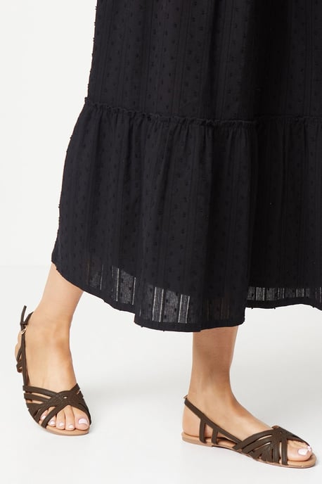 Fiona Faux Leather Lattice Peep Toe Slingback Flat Sandals - Image 1