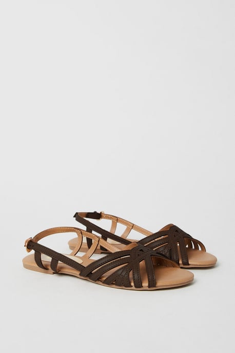 Fiona Faux Leather Lattice Peep Toe Slingback Flat Sandals - Image 3