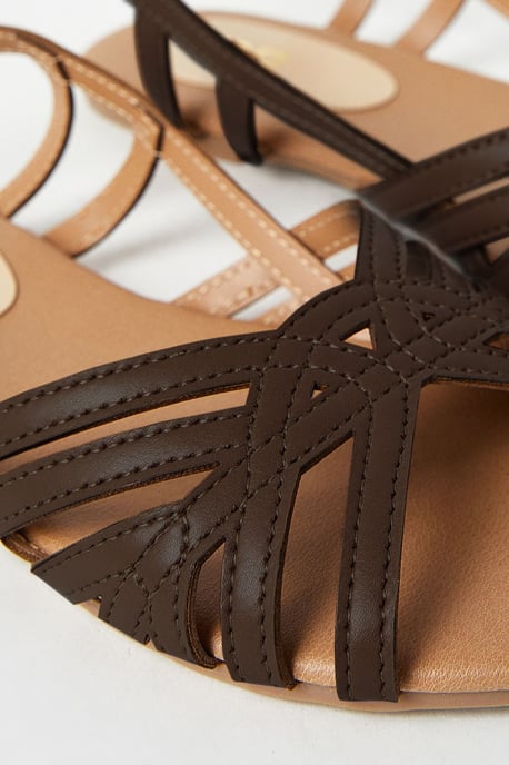Fiona Faux Leather Lattice Peep Toe Slingback Flat Sandals - Image 4