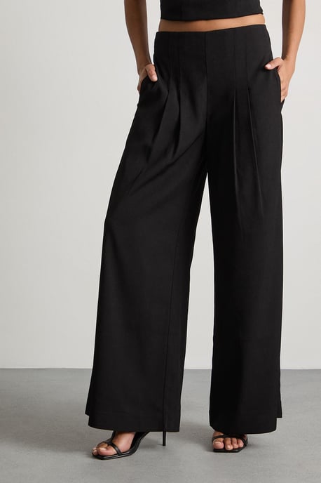 Extreme High Waisted Wide Leg Pleated Tailored Trousers - Image 2