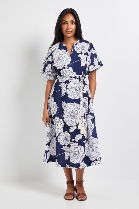Petite Floral Belted Midi Dress - Image 1
