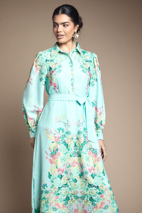 Floral Western Belted Midi Shirt Dress - Image 2
