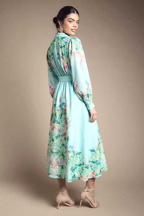 Floral Western Belted Midi Shirt Dress - Image 3