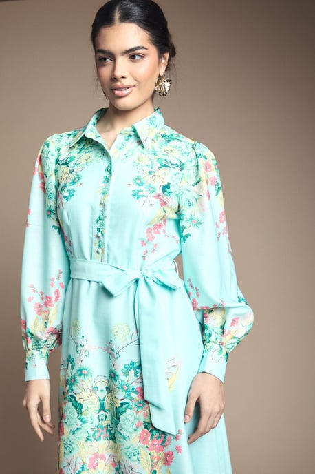 Floral Western Belted Midi Shirt Dress - Image 4