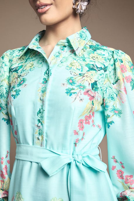 Floral Western Belted Midi Shirt Dress - Image 5