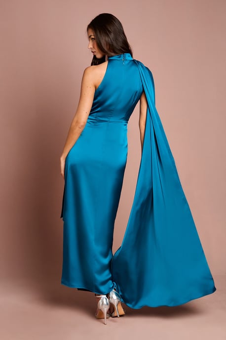 Satin Ruched Detail Cap Midi Dress - Image 3