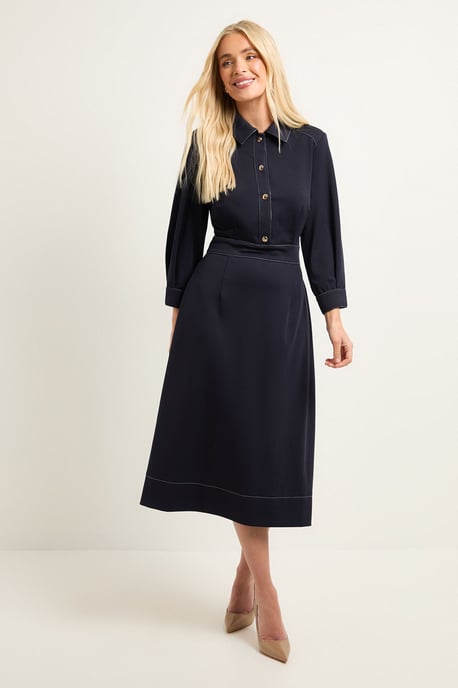 Petite Ponte Stitch Detail Midi Dress - Image 1