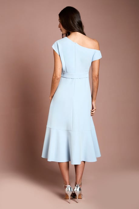 Petite Drape Shoulder Frill Detail Crepe Midi Dress - Image 3