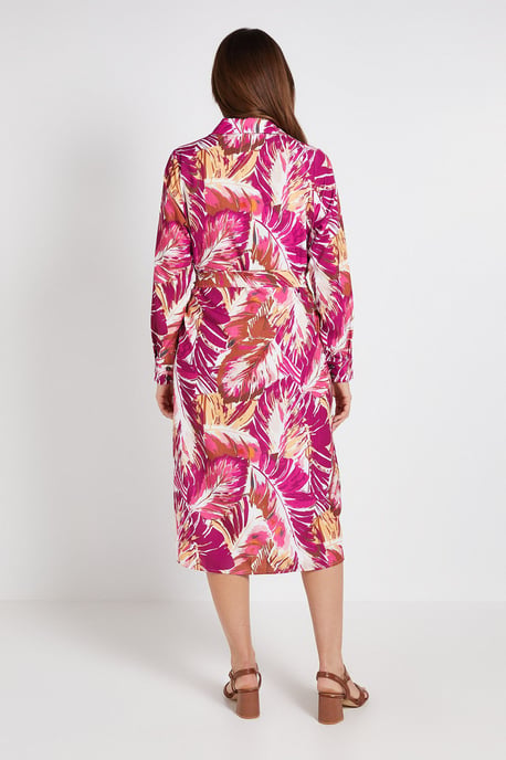 Palm Print Collared Button Through Shirt Dress - Image 3