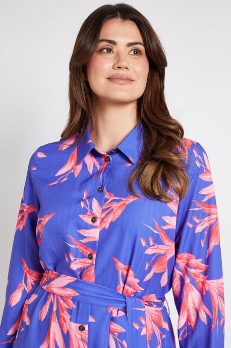 FLORAL Collared Button Through Shirt Dress - Image 4
