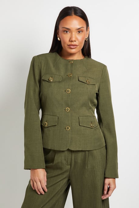 Utility Collarless Textured Jacket - Image 1