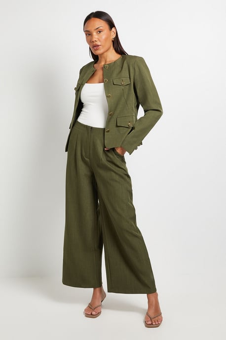 Utility Collarless Textured Jacket - Image 2