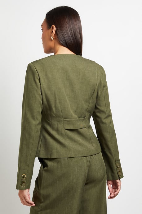 Utility Collarless Textured Jacket - Image 3