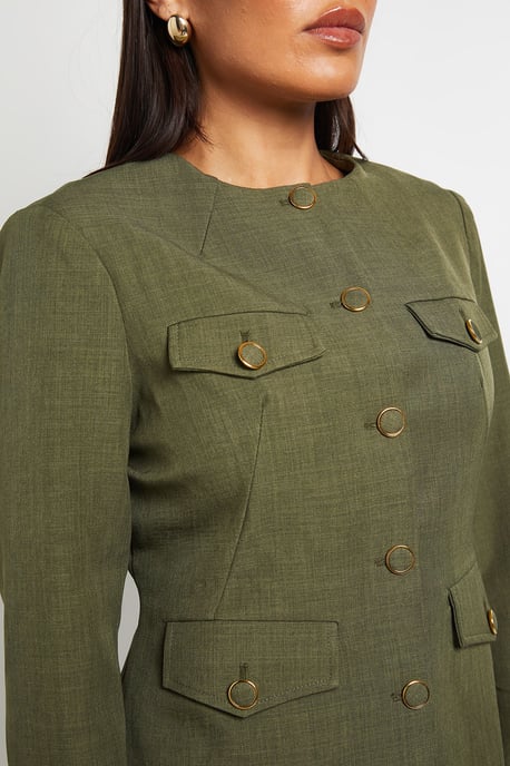 Utility Collarless Textured Jacket - Image 5