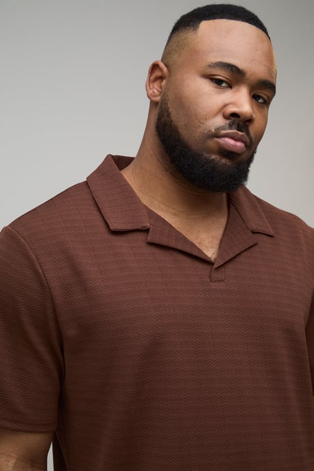 Plus Short Sleeve Jersey Herringbone Regular Polo Shirt & Short Set - Image 3