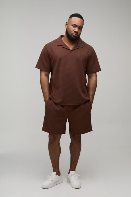 Plus Short Sleeve Jersey Herringbone Regular Polo Shirt & Short Set - Image 4