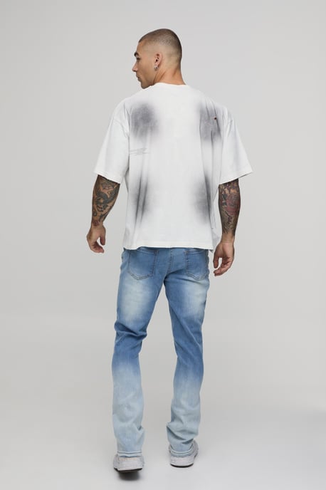 Skinny Stretch Flared Ripped Ombre Bleach Washed Jeans - Image 2