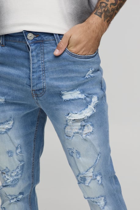 Skinny Stretch Flared Ripped Ombre Bleach Washed Jeans - Image 3