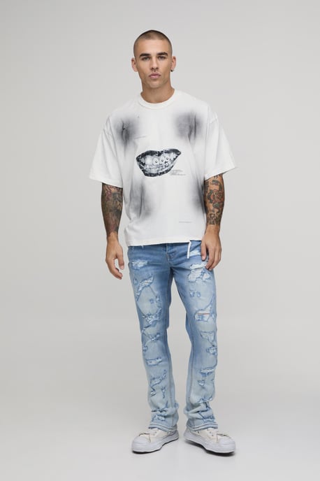 Skinny Stretch Flared Ripped Ombre Bleach Washed Jeans - Image 4