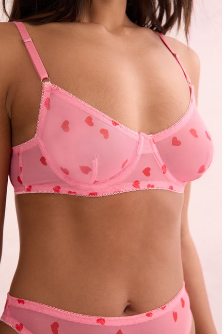 Heart Print Mesh Underwire Set - Image 3