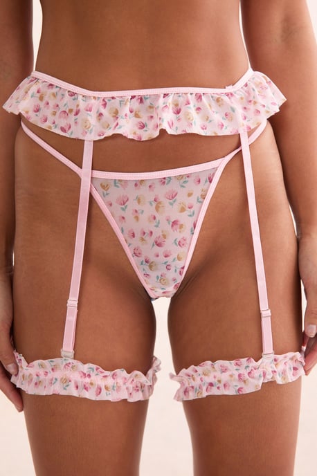 Floral Mesh Underwire 3 Pc Lingerie Set - Image 3