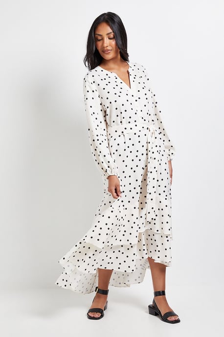 Petite Polka Dot Print Button Midi Shirt Dress - Image 1