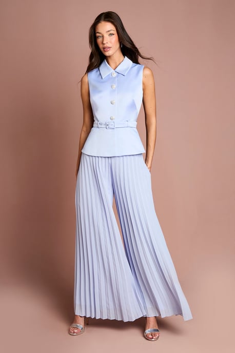 Collared Peplum Pleated Georgette Trouser Jumpsuit - Image 1